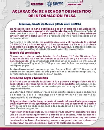 Comunicado de la Guardia Civil y Ayuntamiento de Tecámac. | Ayuntamiento de Tecámac
