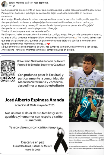 Joven dedica emotivo mensaje a José Alberto, estudiante fallecido de FES Cuautitlán | Especial