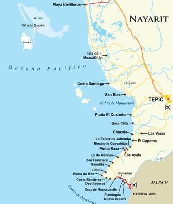 Mapa de Playas y localidades de la Riviera Nayarit | México destinos