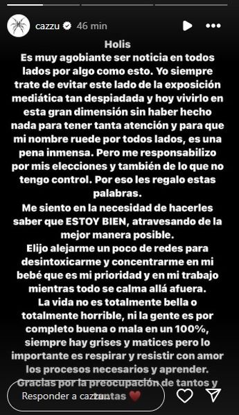 Cazzu se despide de las redes sociales temporalmente.