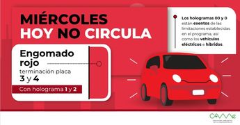 Los días miércoles, los autos con engomado rojo y terminación de placa 3 y 4 no circulan | CAMe