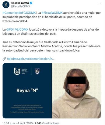 Reyna 'N' era buscada por la Fiscalía capitalina desde 2004 | Fiscalía CdMx
