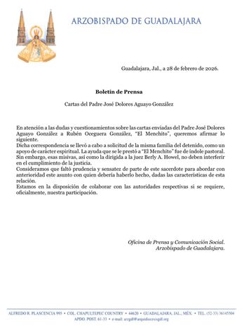 Comunicado de la Arquidiócesis de Guadalajara. | Arquidiócesis de Guadalajara