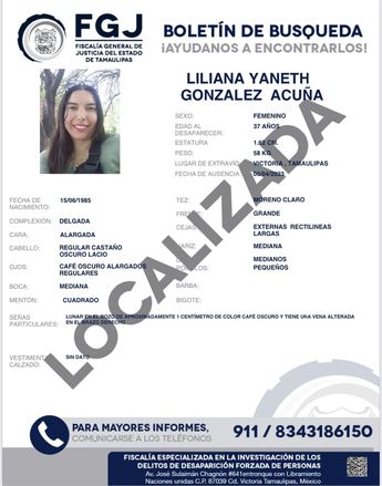 Boletín de búsqueda actualizado como localizada. | Cortesía