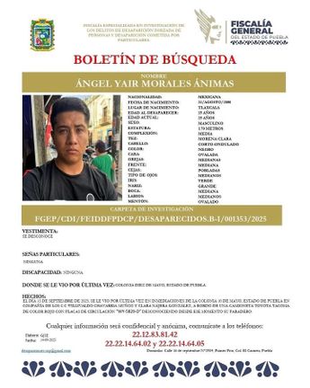 Boletín de búsqueda de Ángel Yair Morales Ánimas | FGE