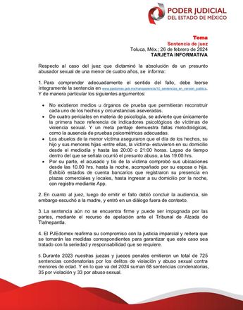 Comunicado del Poder Judicial del Estado de México