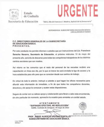 Este 10 de mayo no habrá clases en Coahuila.