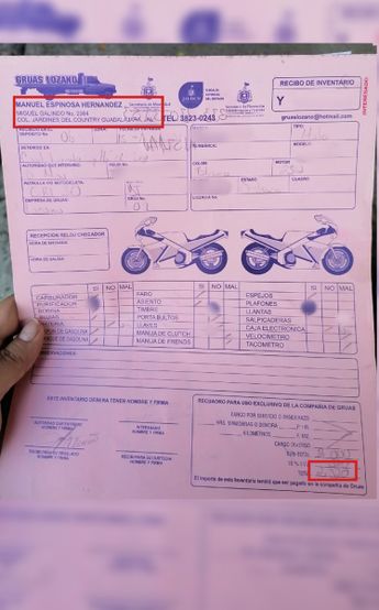 Recibo de Grúas Lozano | Cortesía
