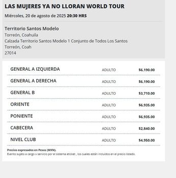 Estos son los precios oficiales para ver a Shakira en Torreón