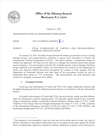 Memorando enviado al Departamento de Justicia en Estados Unidos