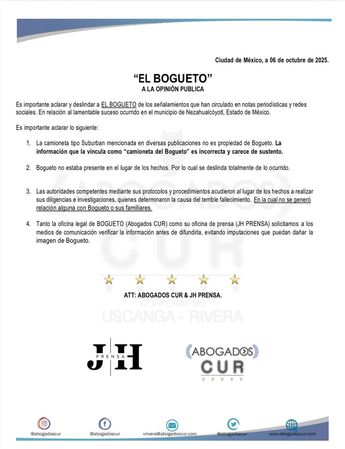 Abogados y empresa de comunicación de El Bogueto respondieron ante su relación con un caso de muerte. | @jhprensa