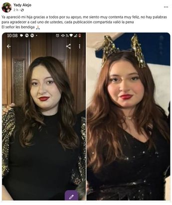 A través de redes sociales, Yady Alejo, madre de Alondra, dio a conocer la noticia / Captura de pantalla
