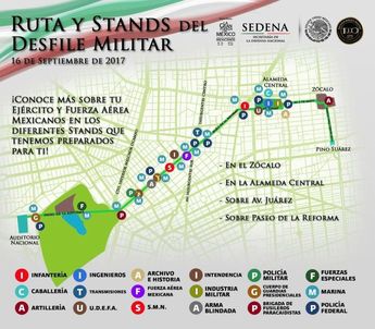 Ruta del desfile militar en Ciudad de México./Sedena.
