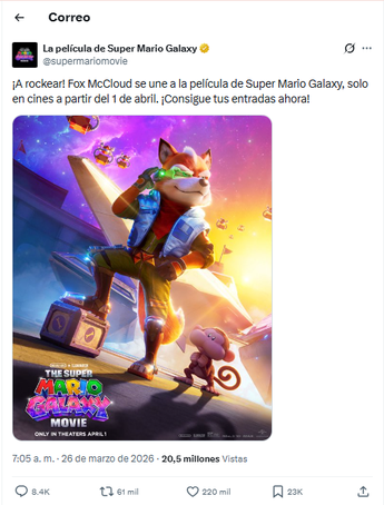 Publicación en cuenta oficial de "The Super Mario Galaxy Movie"