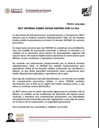 Comunicado de la Secretaría de Infraestructura, Comunicaciones y Transportes (SICT). / Cortesía