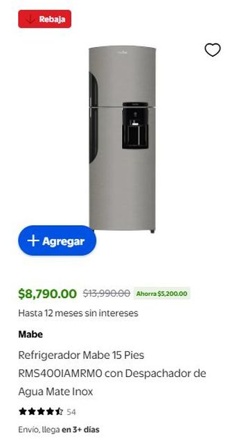 Oferta de Walmart en refrigerador Mabe.