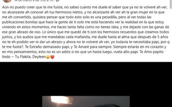 Este fue el mensaje que publicó la joven sobre su papá. | Especial
