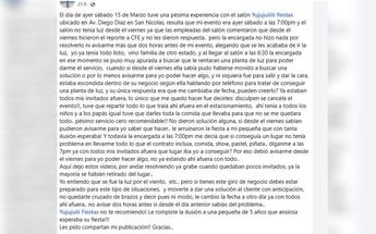 Esta fue la publicación de la regiomontana sobre el salón de fiestas. | Especial