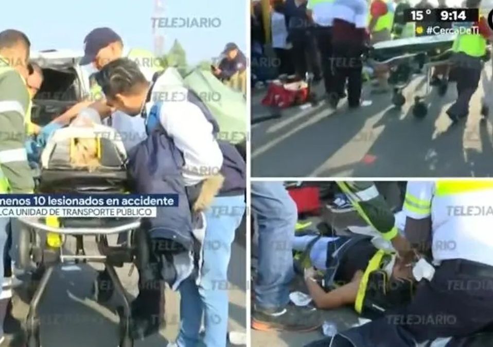 Volcadura de transporte público en la México-Puebla deja 14 personas heridas