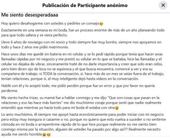La regia publicó en un grupo de Facebook cómo se enteró de la infidelidad de su prometido. | Especial
