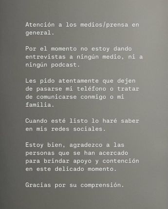 Ricardo pide a los medios de comunicación que no lo busquen.