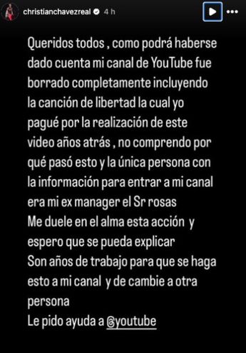 Christian Chávez pierde su canal de YouTube; acusa a su exmánager