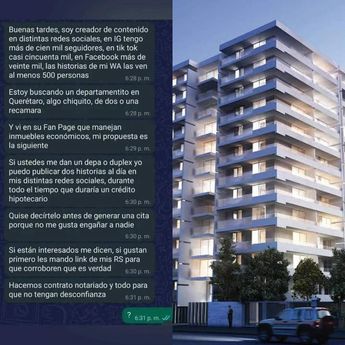 Tiktoker ofrece contenido a cambio de un departamento. Redes sociales.