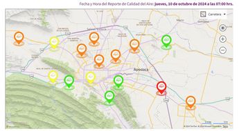 Mapa de la calidad del aire en el Área Metropolitana de Monterrey. | Cortesía
