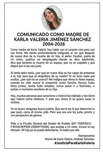 Comunicado de la familia de Karla Valeria / Facebook