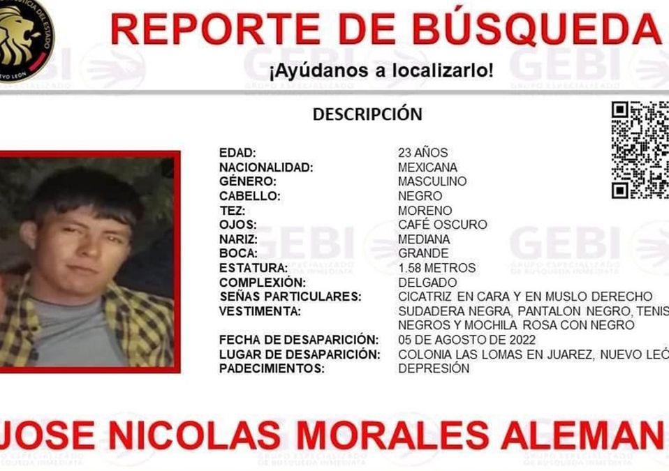 Reportan desaparición de un joven en Juárez. | Especial
