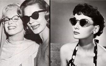 Lauren Bacall y Katherine Hepburn usando lentes de 'Harlequin' o 'lentes de gato' / Especial