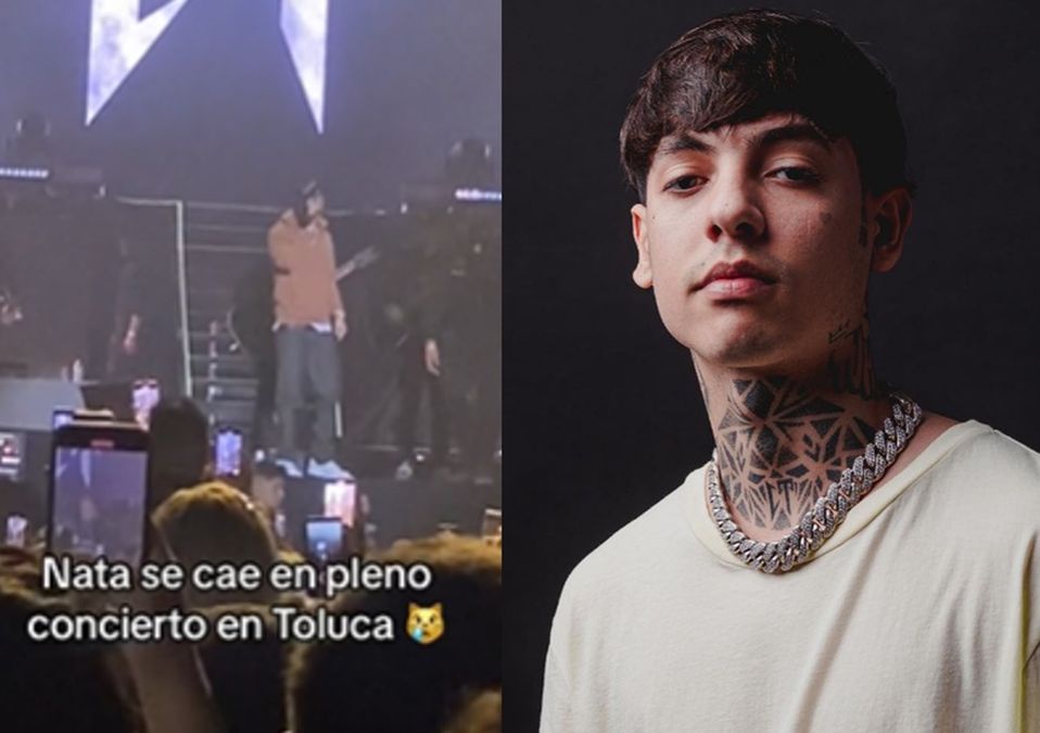 Natanael Cano se cae del escenario en concierto en Toluca