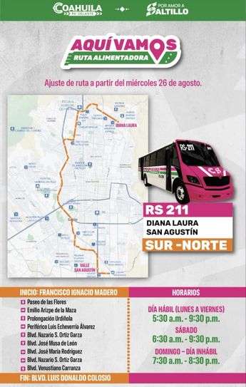 Usuarios podrán consultar las vialidades incluidas en el recorrido actualizado. \ Gobierno Municipal de Saltillo Facebook