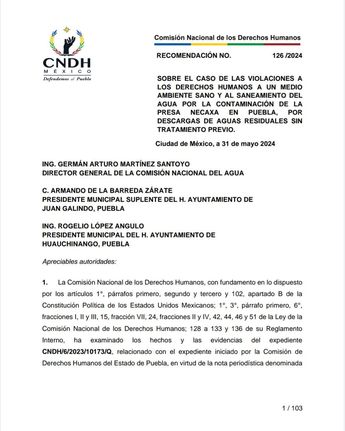 CNDH emitió recomendación contra Huahchinango por contaminar con su drenaje / Especial