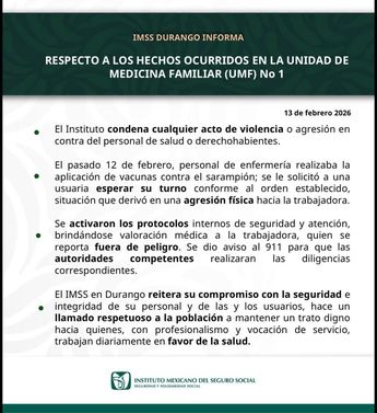 Comunicado de prensa del IMSS