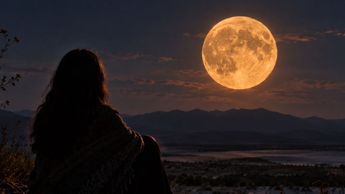 Al elevarse sobre el horizonte, la Luna del Cazador suele lucir tonos cobrizos por la dispersión lumínica y la clásica ilusión óptica. | Foto IA