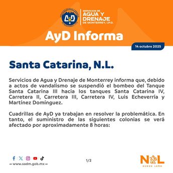 Agua y Drenaje publicó el comunicado en sus redes sociales. | Especial