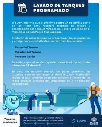 Anuncio de cortes de agua en Tlaquepaque. | Siapa GDL