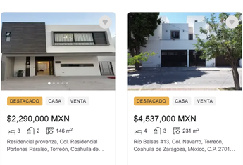 Ejemplos de casa en venta en Coahuila