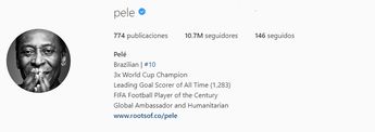 Pelé tiene en su Instagram que marcó 1283 goles