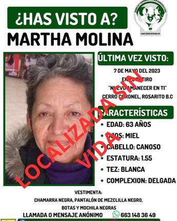 Ficha de búsqueda de Martha Molina en Baja California. | Especial