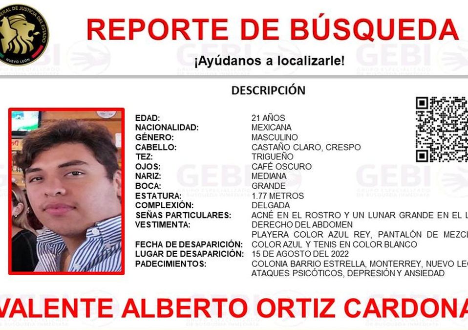 Buscan a joven de 21 años desaparecido en Monterrey / Cortesía