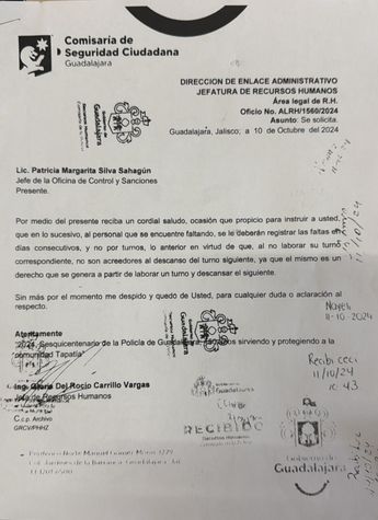 Comunicado entregado a los policías de Guadalajara por parte de Recursos Humanos | Especial
