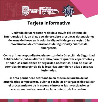 Comunicado oficial del Gobierno de Pénjamo relacionado a los hechos. | Gobierno de Pénjamo