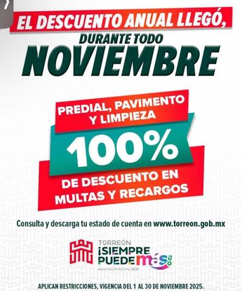Oferta de descuentos en Predial en Torreón