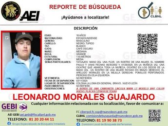Reporte de búsqueda de joven ciudadano estadounidense desaparecido en Nuevo León. | Cortesía