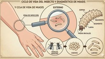 Imagen ilustrativa del ciclo de vida del gusano barrenador | Foto: Generada con Gemini.