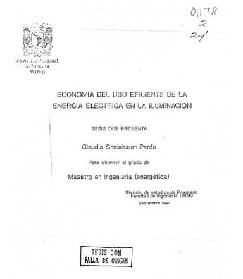 Tesis de maestría de Claudia Sheinbaum "Economía del uso eficiente de la energía eléctrica en la iluminación". | Cortesía