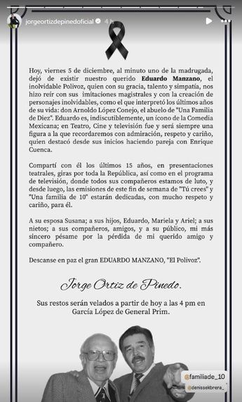 Jorge Ortiz de Pinedo publicó mensaje despedida Eduardo Manzano | Foto: Especial