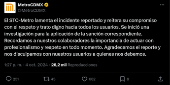 Respuesta del metro a video de taquillera que insulta a usuaria / X Metro CdMx
